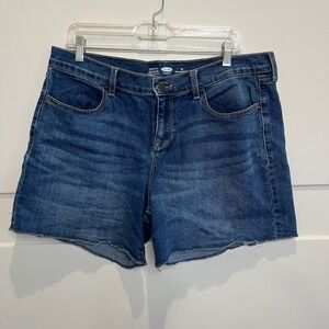 Old Navy Denim Jean Shorts Womens Size 12 Stretch Blue‎ Raw Hem semi-fitted EUC